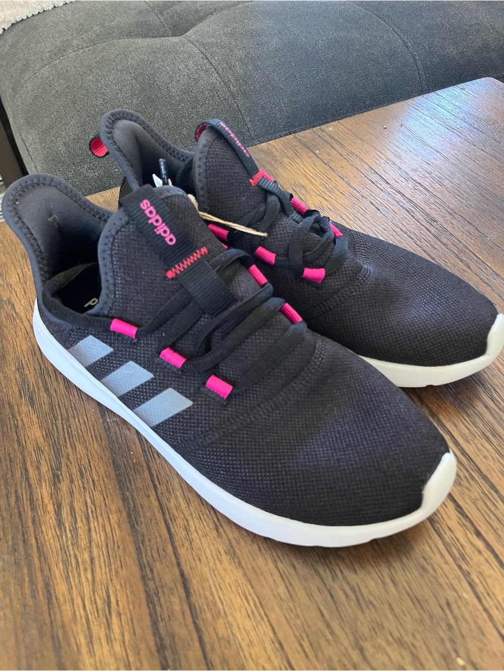 adidas cloudfoam - Women's Black Sneakers with Pink Accents - Picture 2 of 4